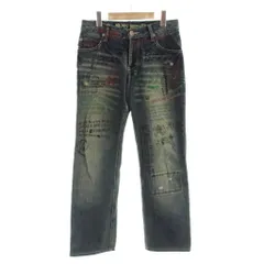ニーキューイチニーキューゴーオム 291295＝HOMME デニム ジーンズ 1 インディゴ グラフィックプリント ダメージ加工 パッチワーク 長ズボン 551-1306 /AP ■ECC004のサムネイル