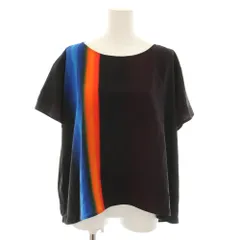 イッセイミヤケ ISSEY MIYAKE シャツ ブラウス カットソー ボートネック 半袖 ストライプ柄 2 黒 ブラック オレンジ IM63FJ034 /YTのサムネイル