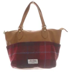 ハリスツイード Harris Tweed トートバッグ チェック柄 レザー ウール ロゴ レッド ブラウン /YO6 ■GY18のサムネイル