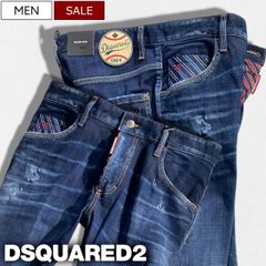 [정가 119,900 엔 (세금 포함)] DSQUARED2 디 스퀘어 다저 스파로디패치 놀이코코로데미지 & 워시 가공 테이퍼드 데님 팬츠《SKATER JEAN -스케이터 진-》 인디고 블루 스트레치 베이스볼 S