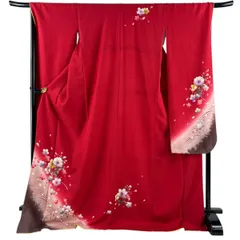 振袖 身丈177cm 裄丈68cm L 袷 桜 流水 金彩 ぼかし 赤 正絹 優品 【中古】のサムネイル