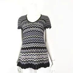ケーティー キヨコ タカセ  K.T KIYOKO TAKASE ニット トップス ラメ マルチボーダー スカラップ 半袖 L 11 マルチカラーのサムネイル