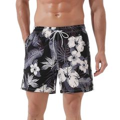 [SUNDAY ROSE] Men's Swim Trunks, Stylish, Breathable, Quick-Drying, Mesh Inner, Water and Land Swimwear, Large Size, Surf Trunks, Pool Swimwear, Men's S, Floral Pattern AA (Black)