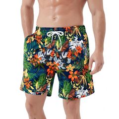 [SUNDAY ROSE] Men's Surf Shorts Swimwear, Boat Shorts, Rash Guard, Mesh Inner Lining, Water and Land Use, Quick Drying, Stylish, Size 2XL, Blue Floral Design
