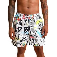 [SUNDAY ROSE] Men's Surf Shorts Swimwear - Stylish Swim Trunks with Inner Lining - Men's Swimwear for Pool, Boat Shorts, Rash Guard - Suitable for Junior High School Boys - School Shorts - Individualized Summer Wear - Size 2XL - Graffiti Pattern