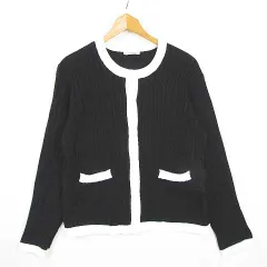 ルクールブラン le.coeur blanc バイカラー ニットカーディガン 長袖 ストレッチ 毛 38 ブラック ケーブル編み kz15821のサムネイル
