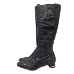 ドルチェ&ガッバーナ ドルガバ DOLCE&GABBANA ロングブーツ ヒール パイソン型押し ゴールドカラー 黒 ブラック 35 1/2 約23㎝ ■IBO93のサムネイル