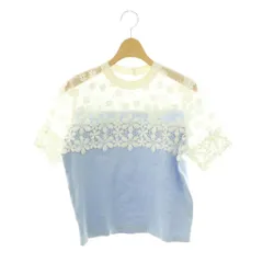 チェスティ Chesty Flower Lace Knit ニット カットソー レース切替 半袖 F 白 ホワイト 水色 ライトブルー /MI ■OSのサムネイル