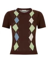 【新品・最安値】Ganni Light cotton argyle t-shirt Tiramisu 正規品 ノースリーブのサムネイル
