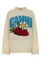 【新品・最安値】Ganni Oversized graphic wool mix sweater EGRET 正規品 ノースリーブのサムネイル