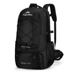 [SUMOCMI] Hiking Backpack 75L Large Capacity BackpackパックWaterproof Cover Shoe Bag Included, Disaster Preparedness Bag, Hiking Backpack, Outdoor, Waterproof, for Commuting, School, Business Trips, Travel, Camping (Black) 1