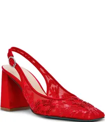 ベッツィジョンソン レディース シューズ ヒール メッシュ Blue by Betsey Johnson Ninah Mesh Embellished Slingback Pumps Red レッドのサムネイル