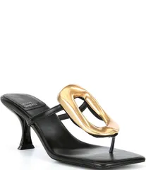 ジェフリー キャンベル レディース シューズ ヒール サンダル レザー Jeffrey Campbell Linq Leather Gold Hardware Thong Sandals Blackのサムネイル