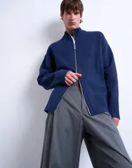 トップマン メンズ アウター カーディガン スタンドネック Topman double zip funnel neck cardigan NAVY ネイビーのサムネイル