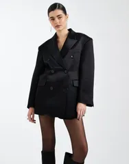 エイソス レディース アウター ジャケット・ブルゾン サテン ブレザー ASOS DESIGN oversizedouble breasted satin blazer in chocolate Blのサムネイル
