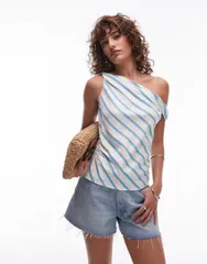トップショップ レディース トップス タンクトップ リネン Topshop linen twisted shoulder top and white stripe Multi マルチカラーのサムネイル