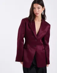 エイソス レディース アウター ジャケット・ブルゾン サテン ブレザー ASOS DESIGN cinched satin blazer in plum プラムのサムネイル