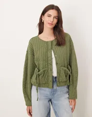 エイソス レディース アウター ジャケット・ブルゾン キルティング ASOS DESIGN quilted jacket with bow pocket detail in washed khakiのサムネイル