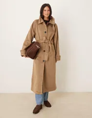 エイソス レディース アウター コート スタンドネック スエード ASOS DESIGN faux suede funnel neck trench coat in stone Stone ストーンのサムネイル