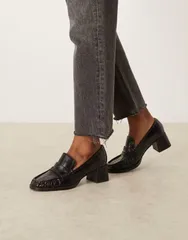 エイソス レディース シューズ スリッポン・ローファー ローファー ヒール ASOS DESIGN Siren mid heel loafers croc BLACK CROC ブラックのサムネイル
