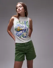 トップショップ レディース トップス タンクトップ グラフィック Topshop graphic oilo tank in ecru エクリュのサムネイル