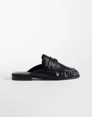 エイソス レディース シューズ スリッポン・ローファー ギャザー ASOS DESIGN Mouse ruchedetailoafer mules Black ブラックのサムネイル
