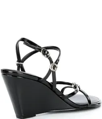 ゲス レディース シューズ サンダル ロゴ Guess Devve Patent Logo Hardware Wedge Dressandals Black ブラックのサムネイル