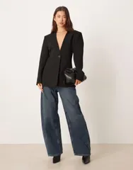 エイソス レディース アウター ジャケット・ブルゾン ウエストマーク ブレザー ASOS DESIGN strong shoulders cinched waist blazer black ブラックのサムネイル