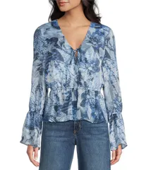 ゲス レディース トップス シャツ シフォン Guess Lena Long Sleeve Crinkled Chiffon Top Multi マルチカラーのサムネイル