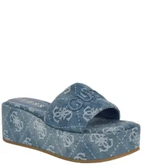 ゲス レディース シューズ サンダル プラットフォーム 刺繍 デニム ロゴ Guess Bintai Denim Jacquard Embroidered Logo Detail Platform Sのサムネイル
