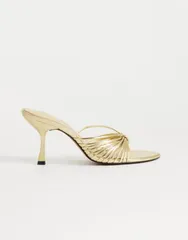 トップショップ レディース シューズ サンダル ヒール Topshop Simba strappy higheel mule sandals GOLD ゴールドのサムネイル