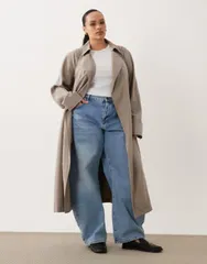 エイソス レディース アウター コート ASOS Curve ASOS DESIGN Curve soft longline trench in mushroomのサムネイル