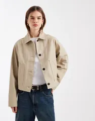 エイソス レディース アウター ジャケット・ブルゾン コットン ASOS DESIGN short cotton Harrington jacket in stone ストーンのサムネイル