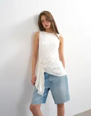 トップショップ レディース トップス タンクトップ ドレープ Topshop draped sidetail tank top WHITE ホワイトのサムネイル