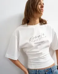 トップショップ レディース トップス Tシャツ グラフィック Topshopen archive graphic structured waistee WHITE ホワイトのサムネイル