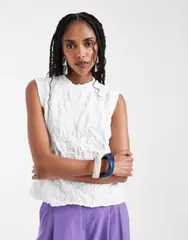エイソス レディース トップス タンクトップ ニット ASOS DESIGN crinkled boxy knitank top WHITE ホワイトのサムネイル