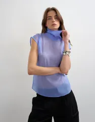 トップショップ レディース トップス タンクトップ ハイネック シアー Topshop high neck grown on shoulder sheer organza top in cornfloのサムネイル