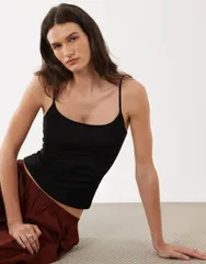 マンゴ レディース トップス シャツ Mango strappy cami top Black ブラックのサムネイル