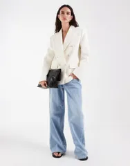 エイソス レディース アウター ジャケット・ブルゾン ブレザー ASOS DESIGN power shoulder double breasted blazer in cream クリームのサムネイル