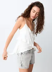 マンゴ レディース トップス シャツ フリル Mango Teen ruffle detail cami top WHITE ホワイトのサムネイル