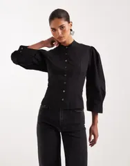 オールセインツ レディース トップス シャツ バルーンスリーブ レース AllSaints maud lace up corset balloon sleeve shirt black ブラックのサムネイル