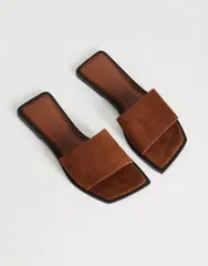トップショップ レディース シューズ サンダル スエード Topshop Sara real suede mule flat sandals in tan タンのサムネイル
