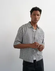 トップマン メンズ トップス シャツ リラックスフィット Topman relaxed fit crop textured plaid shirt in mono Multi マルチカラーのサムネイル