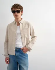 トップマン メンズ トップス シャツ リラックスフィット Topman relaxed fit crop seersucker shirt in stone ストーンのサムネイル