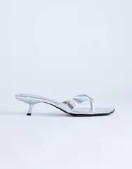 トップショップ レディース シューズ サンダル ヒール Topshop Solo strappy mule mid heel sandalsILVER シルバーのサムネイル
