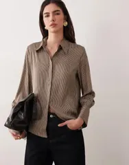 マンゴ レディース トップス シャツ Mango classic shirt pinstripes BROWN ブラウンのサムネイル
