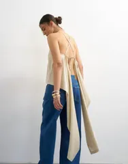 トップショップ レディース トップス タンクトップ ドレープ Topshop square neck cami with drape back detail in ecru Pink Stripe ピのサムネイル
