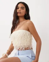 マンゴ レディース トップス シャツ Mango textured off shoulder top in cream クリームのサムネイル