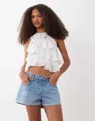 マンゴ レディース トップス シャツ フリル コットン ホルター Mango Teen cotton rich ruffle halterneck top WHITE ホワイトのサムネイル