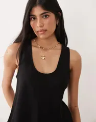 エイソス レディース トップス タンクトップ リネン ASOS DESIGN linen look scoop neck tank top Black ブラックのサムネイル